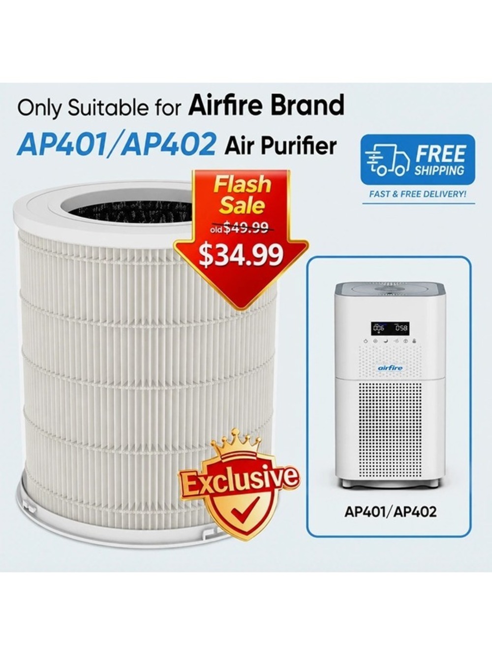AP401 AP402 H13 True HEPA Air Purifier Replacement Filter Activated Carbon